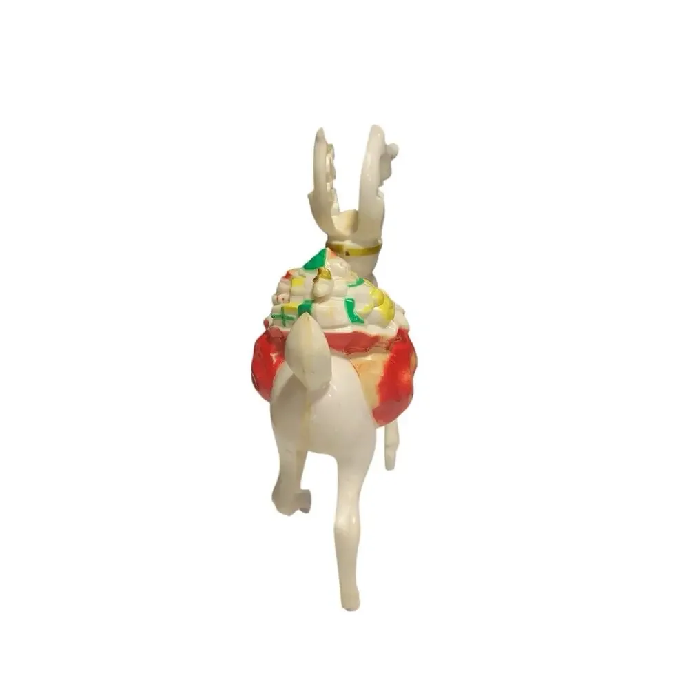 Vintage 1950s Hard Plastic Christmas‎ Reindeer with Toy Bag & Jingle Bell USA